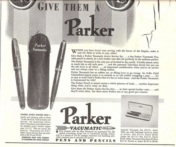 Parker Canadian Active Service Set advertisement - 1941