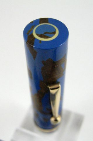 Artcraft flattop blue/gold marbled celluloid - LIFE LONG emblem
